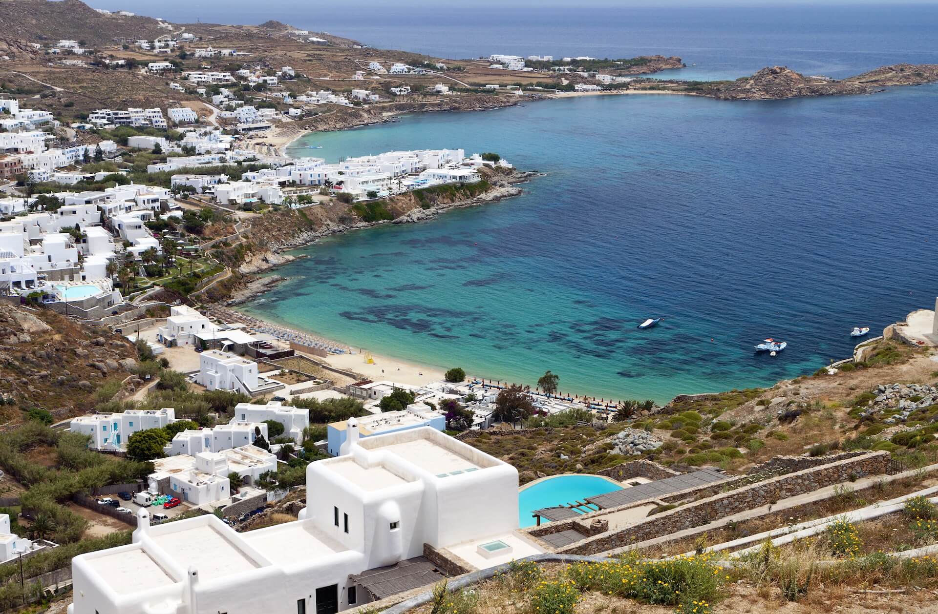 View of Platys Gialos beach