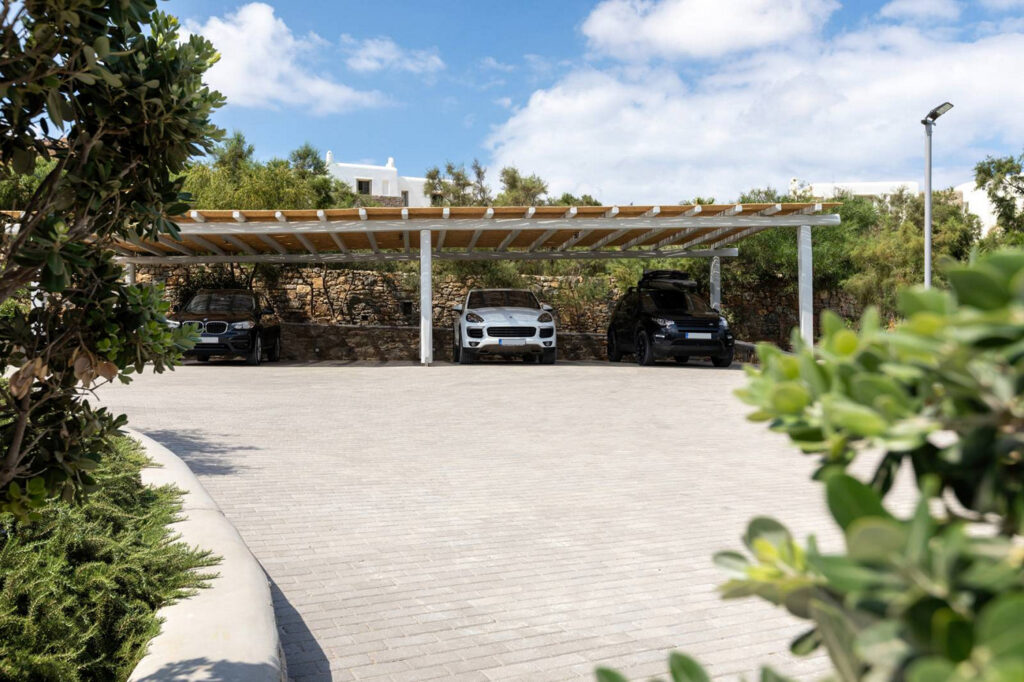 Parking at Mykonos lavish villa for rent.