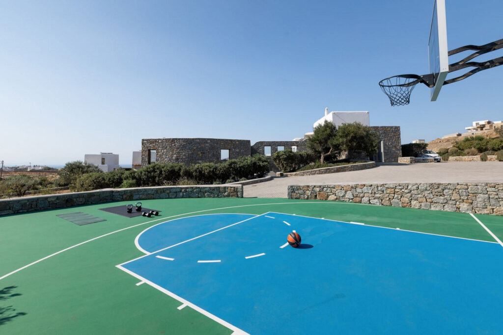 Basketball court in Mykonos exceptional villa for rent.