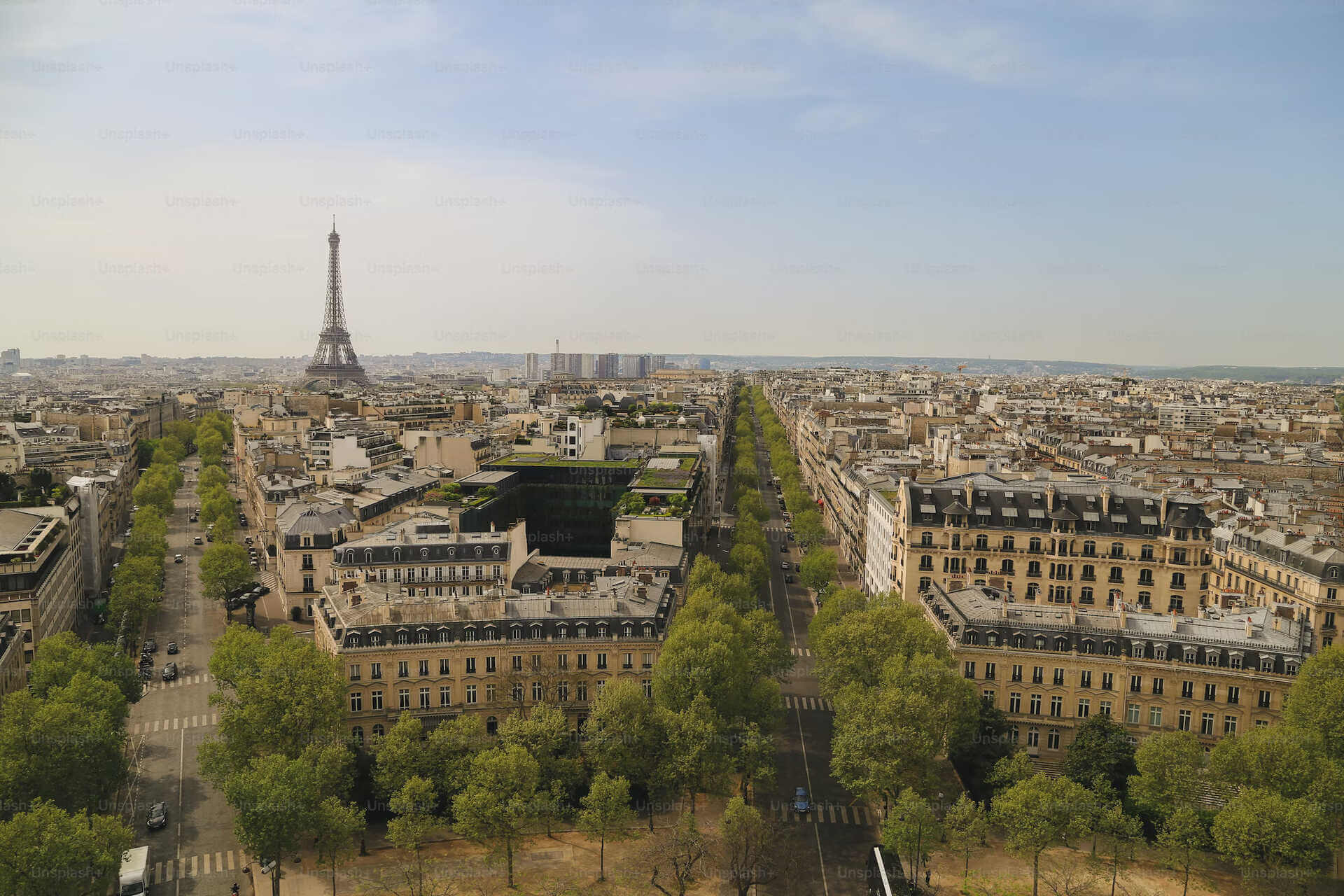 View of Paris and the Eiffel Tower from the air