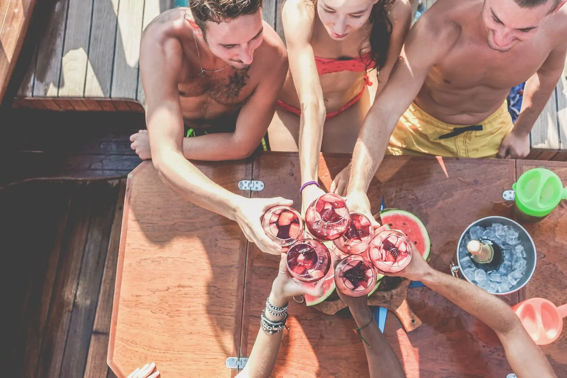 People drinking on a boat