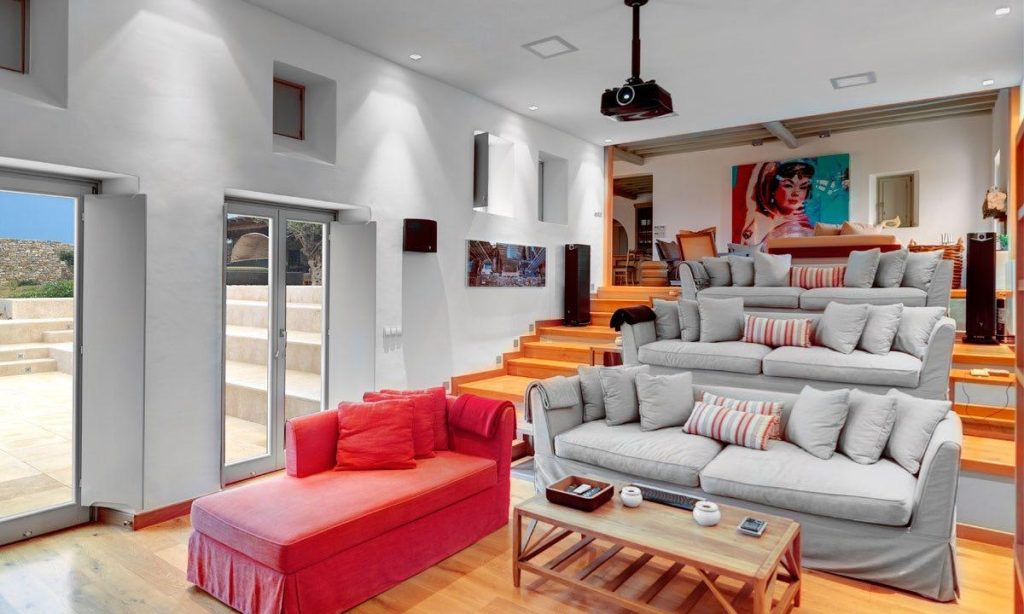 interior view of sofas and home cinema