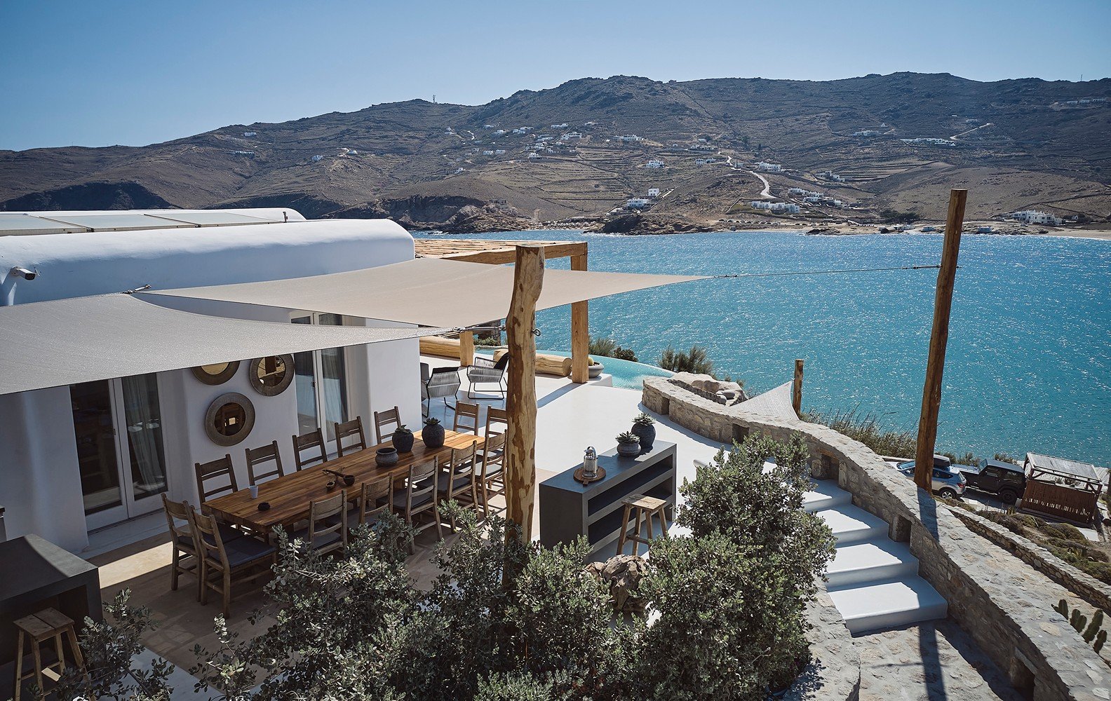 Dining area in a private villa on Mykonos