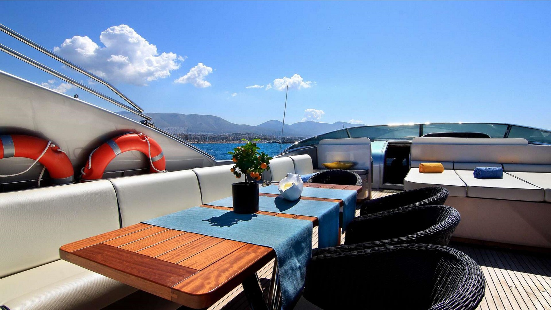 A table on the deck of a luxury yacht