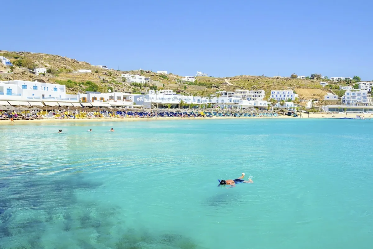 A beach in Mykonos, Greece