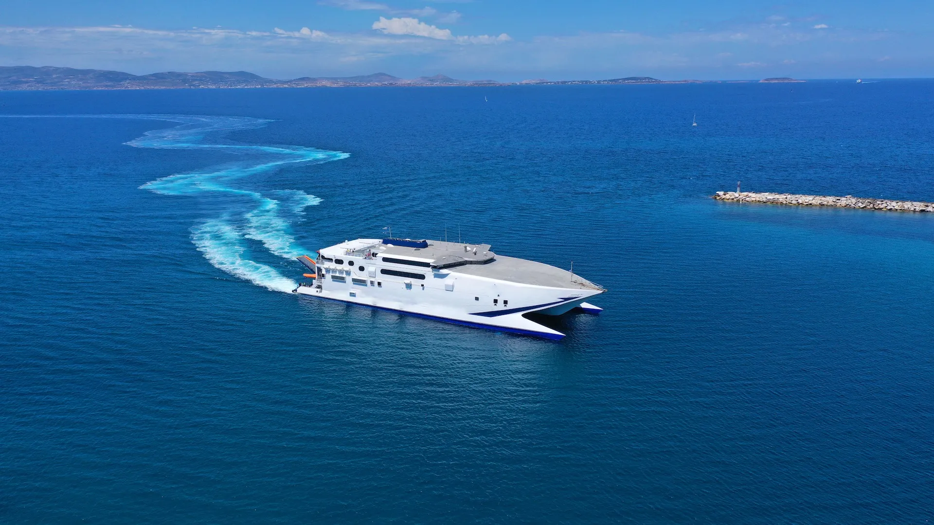 A ferry in the middle of the Aegean Sea