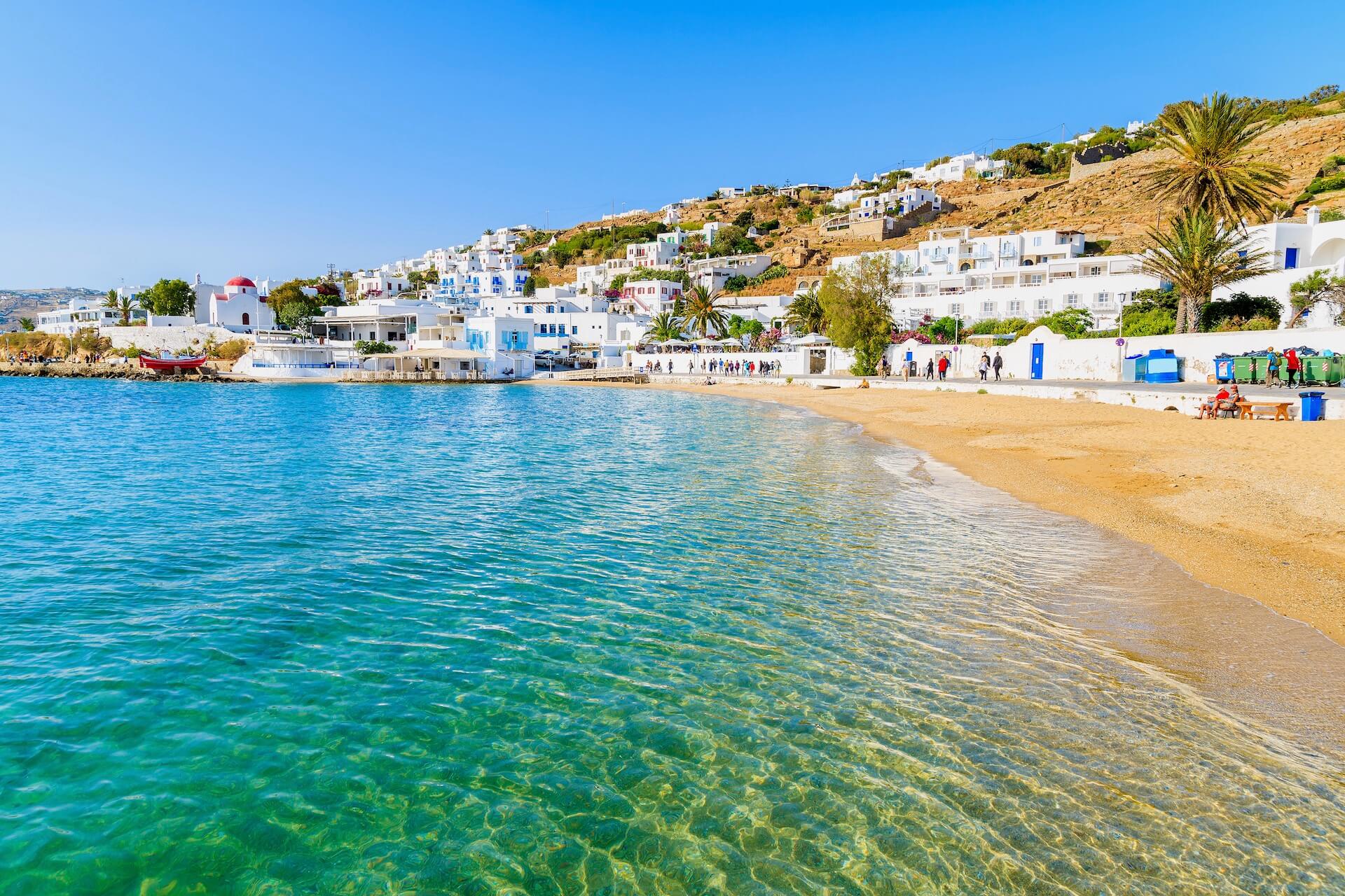 View of the houses on the Mykonos coast