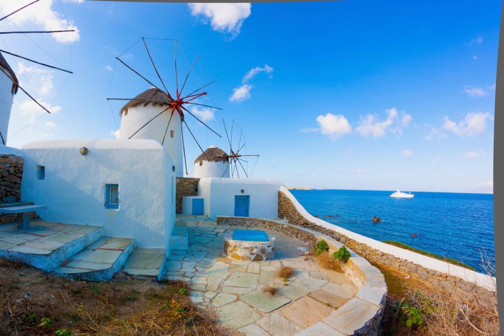 A view of the windmills in Mykonos