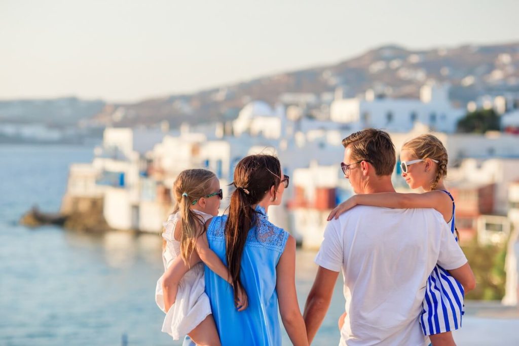 Family of four together on Mykonos
