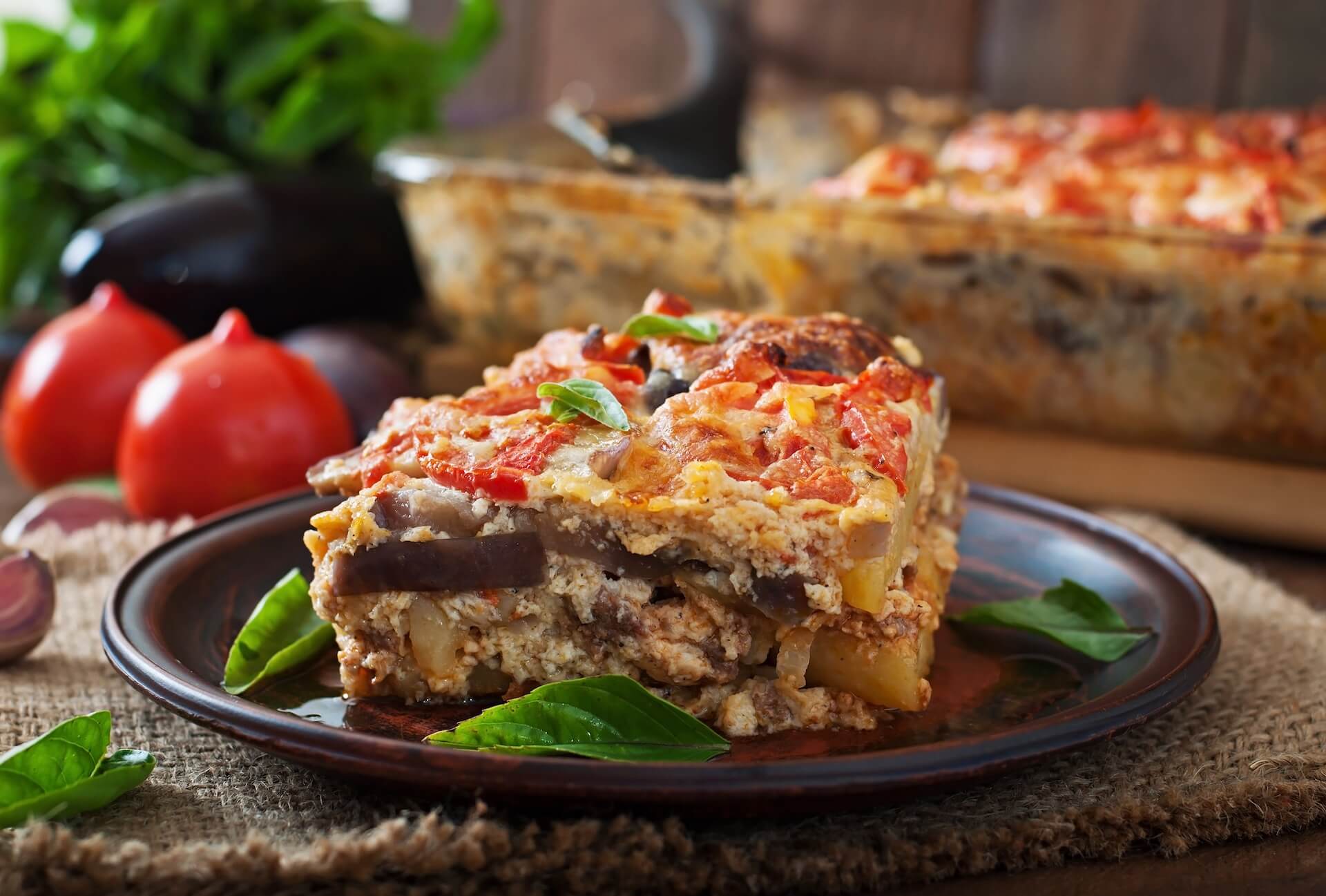 Moussaka served on a plate