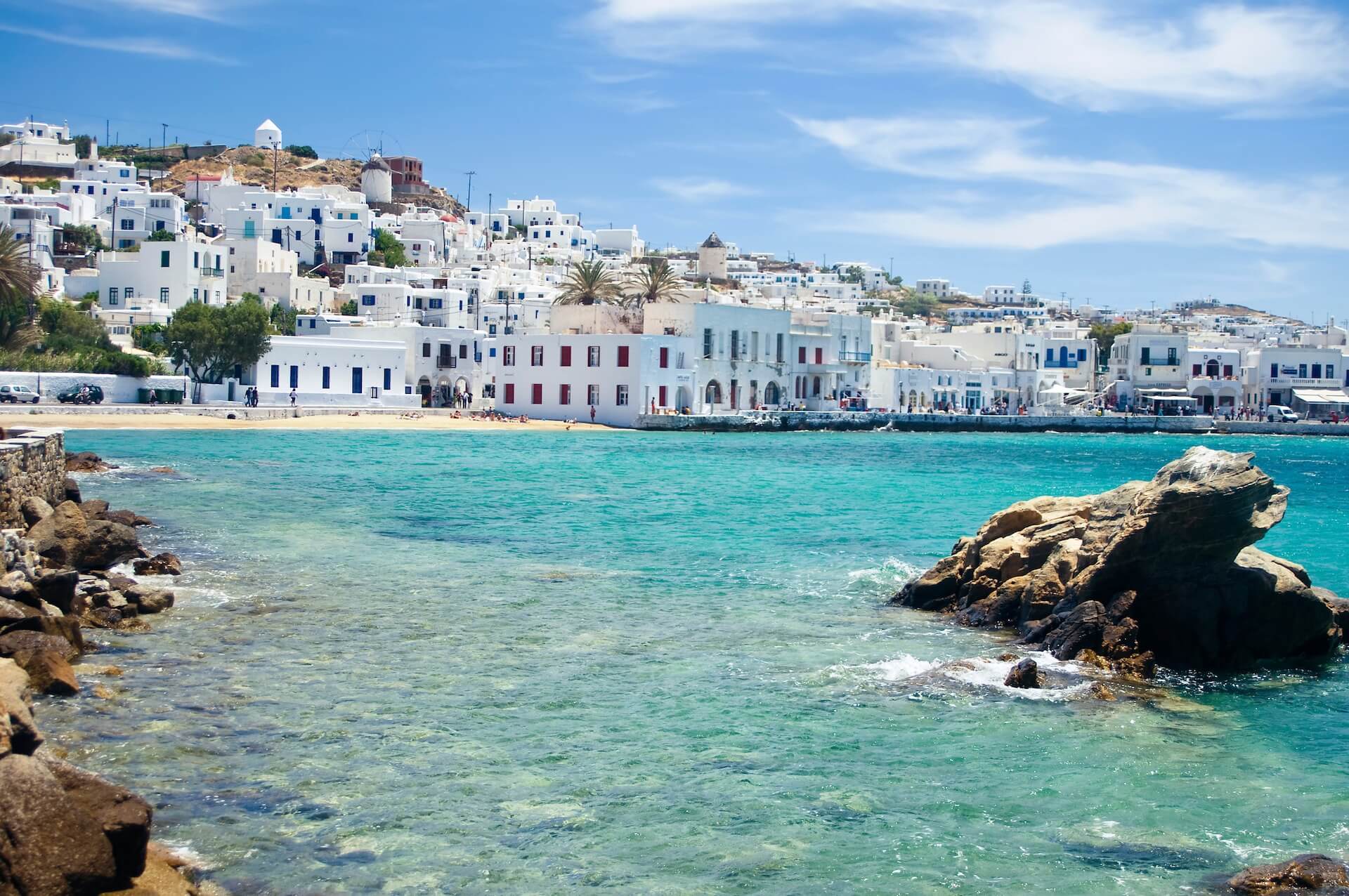 Sea and Mykonos town in the distance