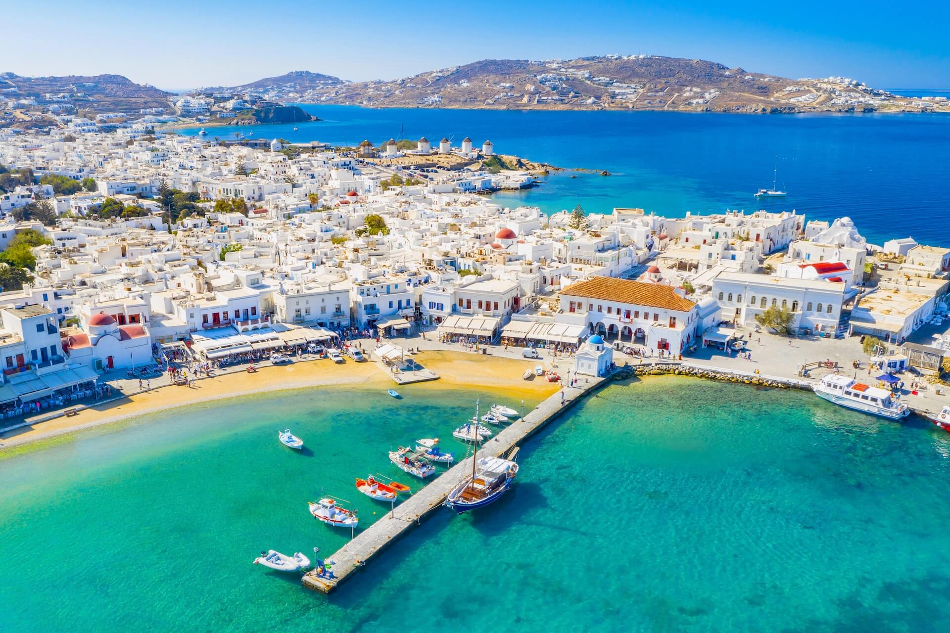 View of the old port in Mykonos