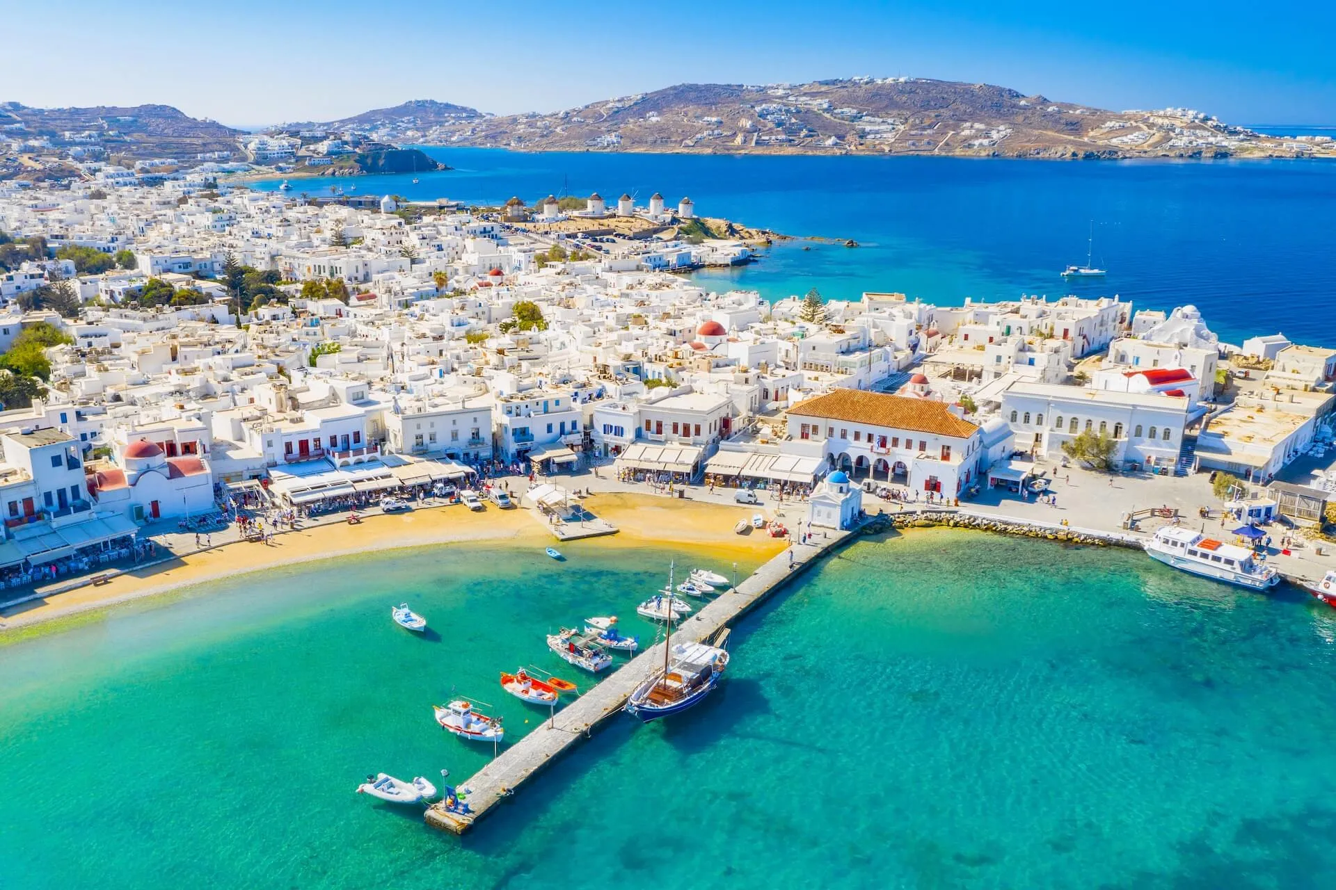 View of the old port in Mykonos