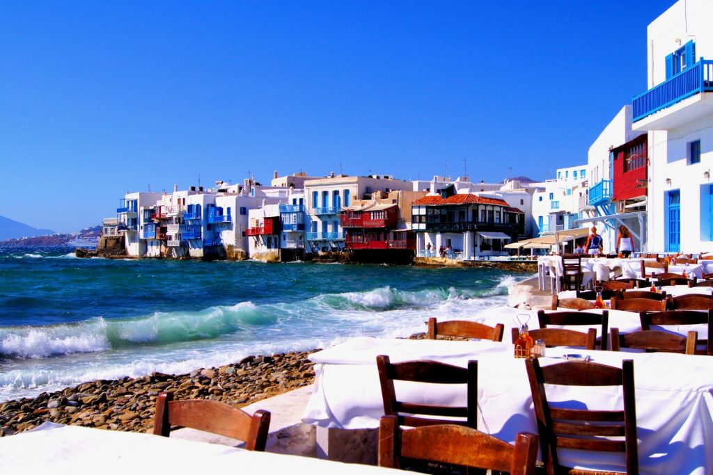 A view of the restaurant on the coast of Mykonos