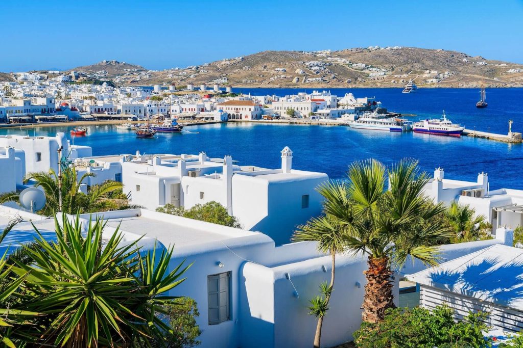 The view of the port in Mykonos