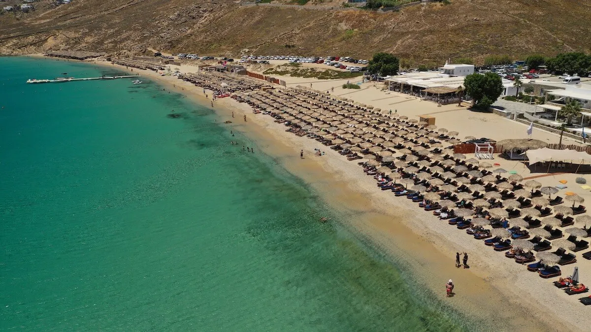 View of the Elia Beach in Mykonos