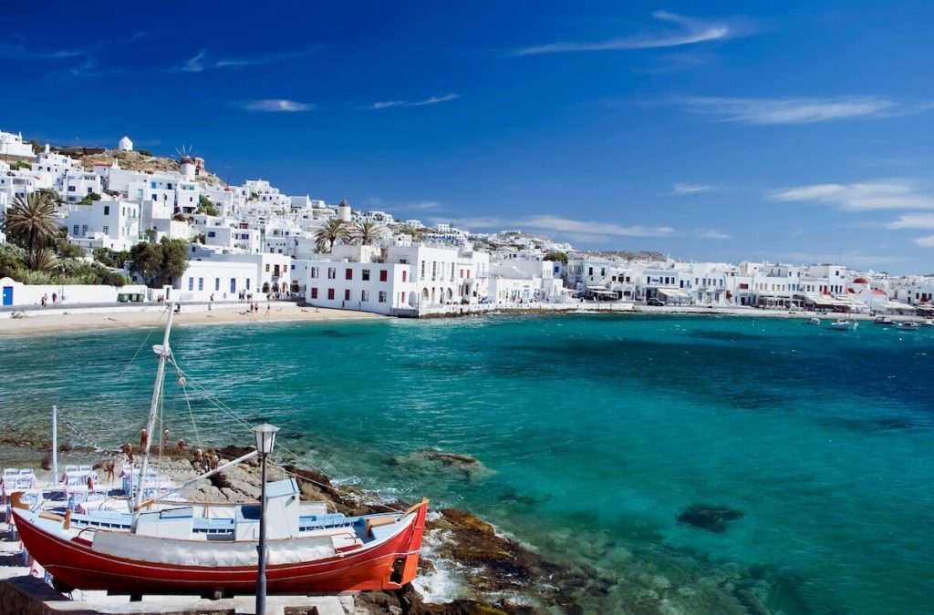 The view of the houses on the coast of Mykonos