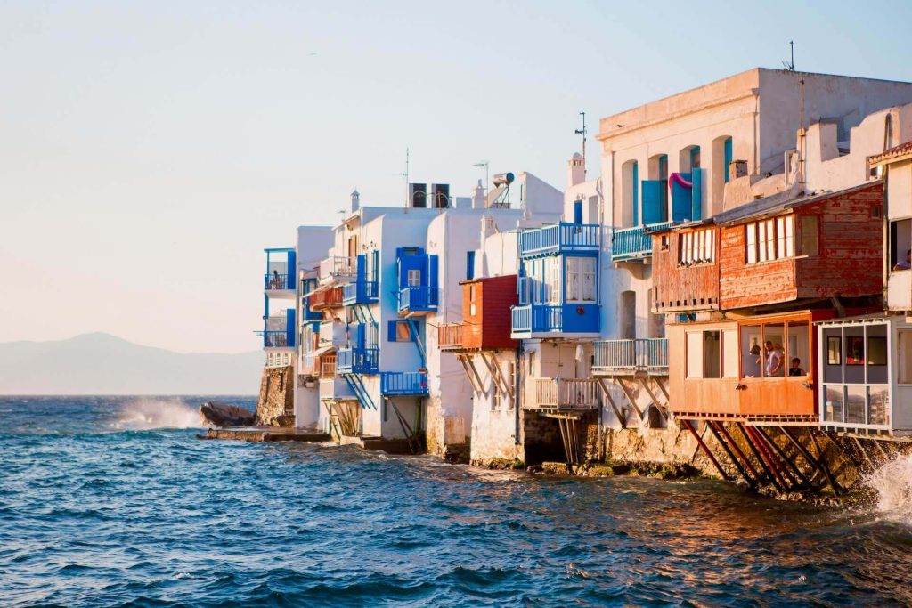 View of the houses in Little Venice, Mykonos