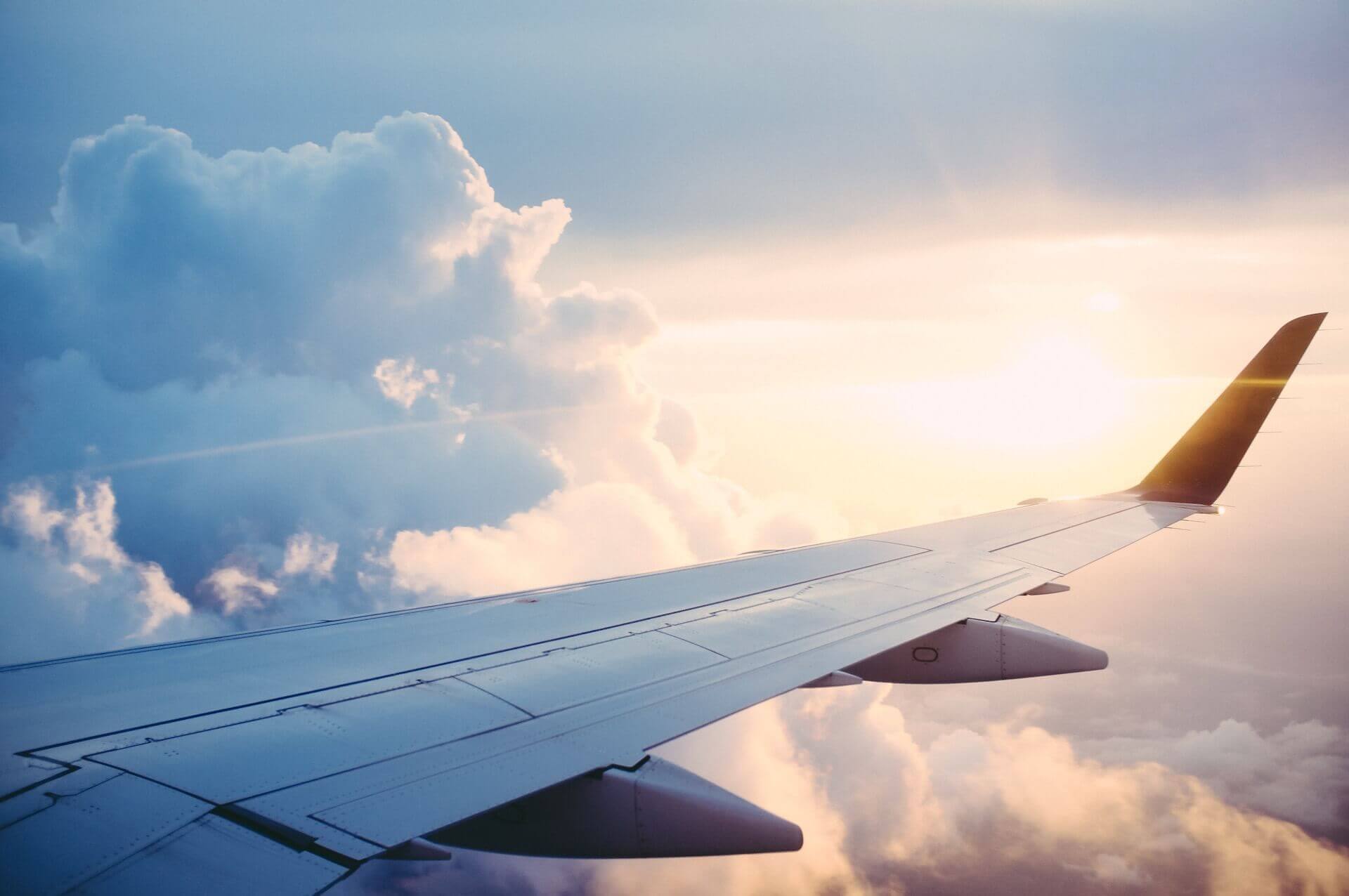 Wing of a plane photographed from inside the plane