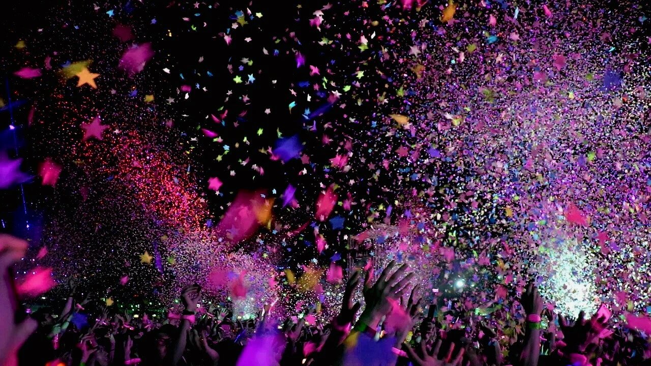 Confetti flying around at a party