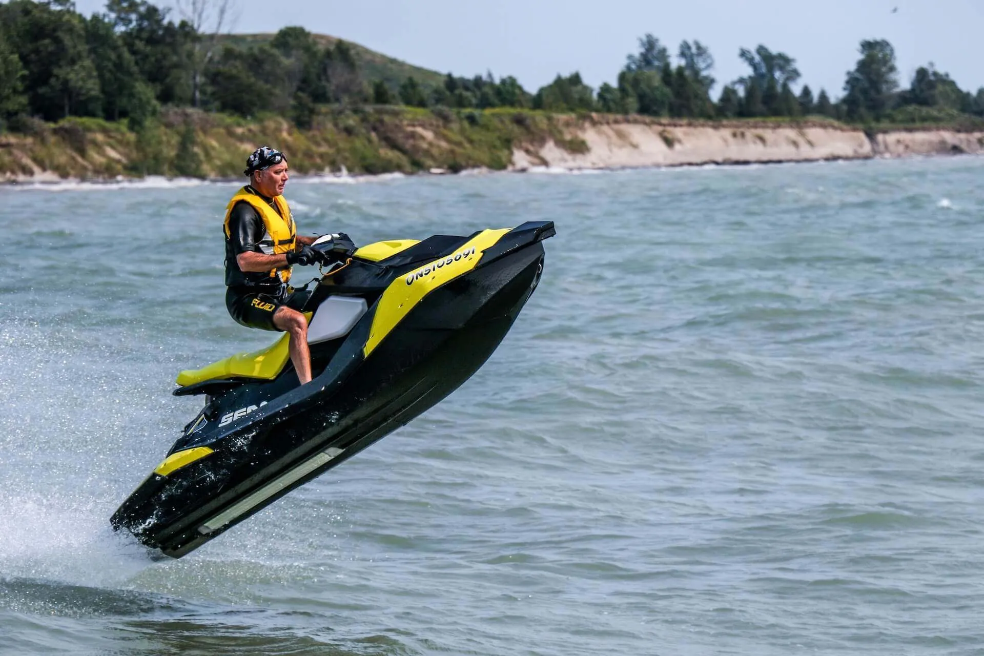 Man riding a jet ski near Mykonos coast