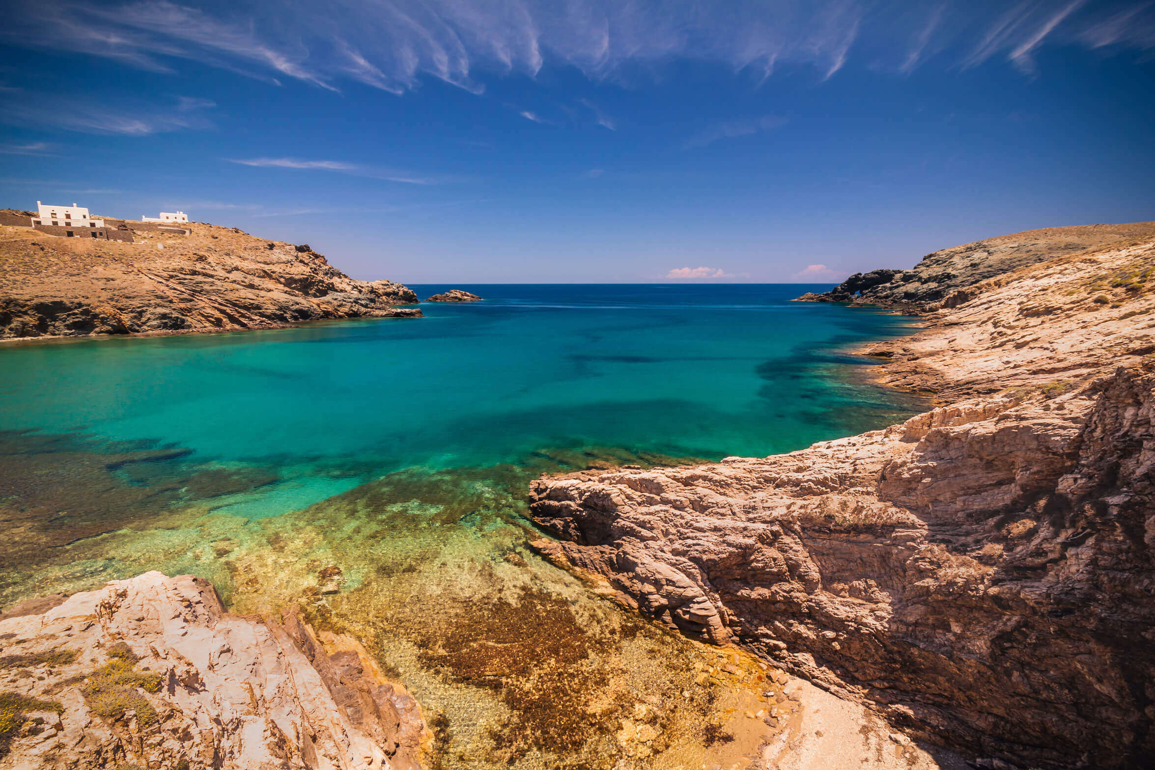 A view of Fokos Beach on Mykonos