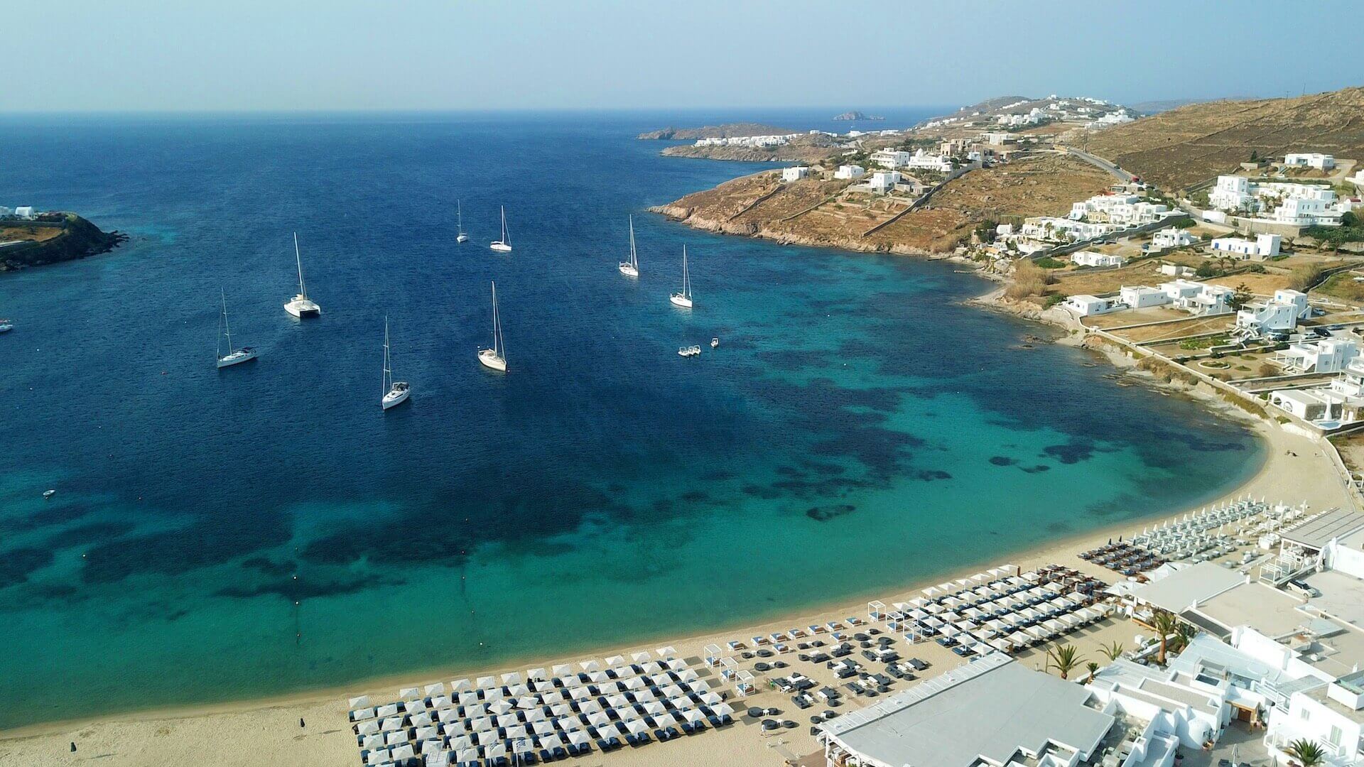 Boats near the coast of Mykonos