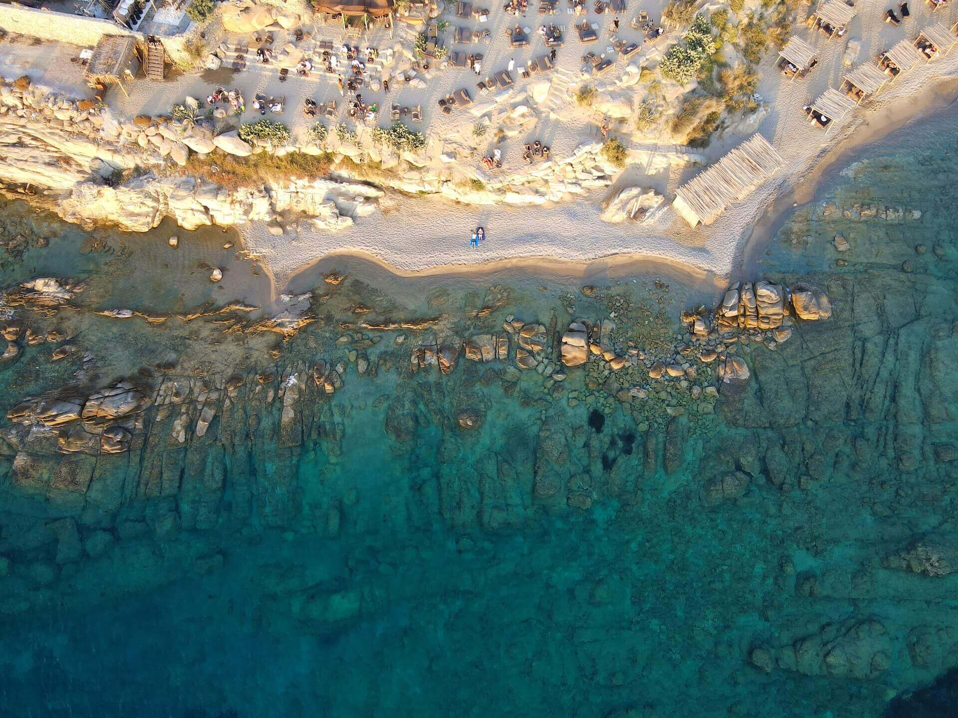 View of Scorpios in Mykonos taken from the air