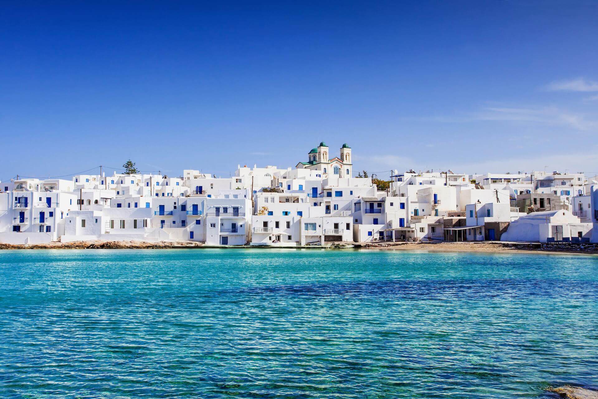 View of Mykonos town from the sea