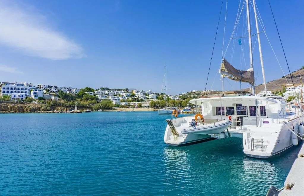 View of the houses on the coast of Paros