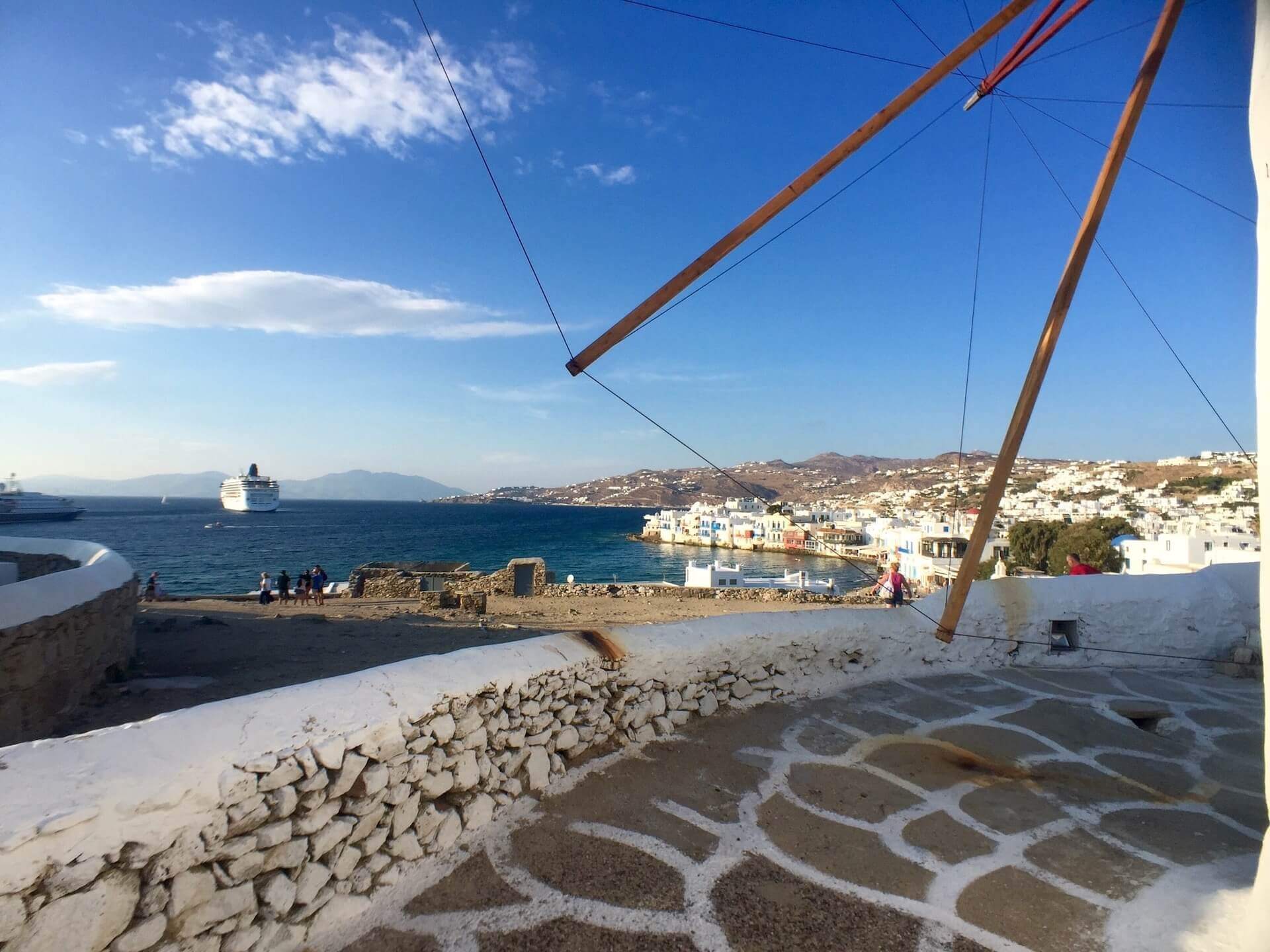 View of the sea from next to the windmill in Mykonos town
