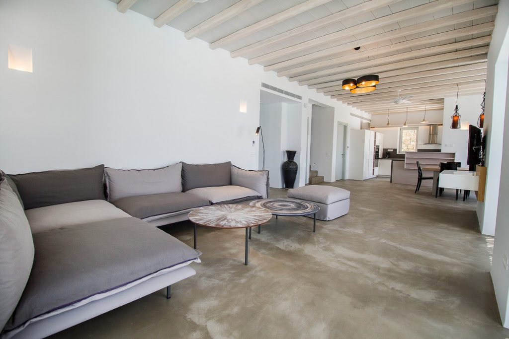 living room of the luxury Mykonos villa Cameron