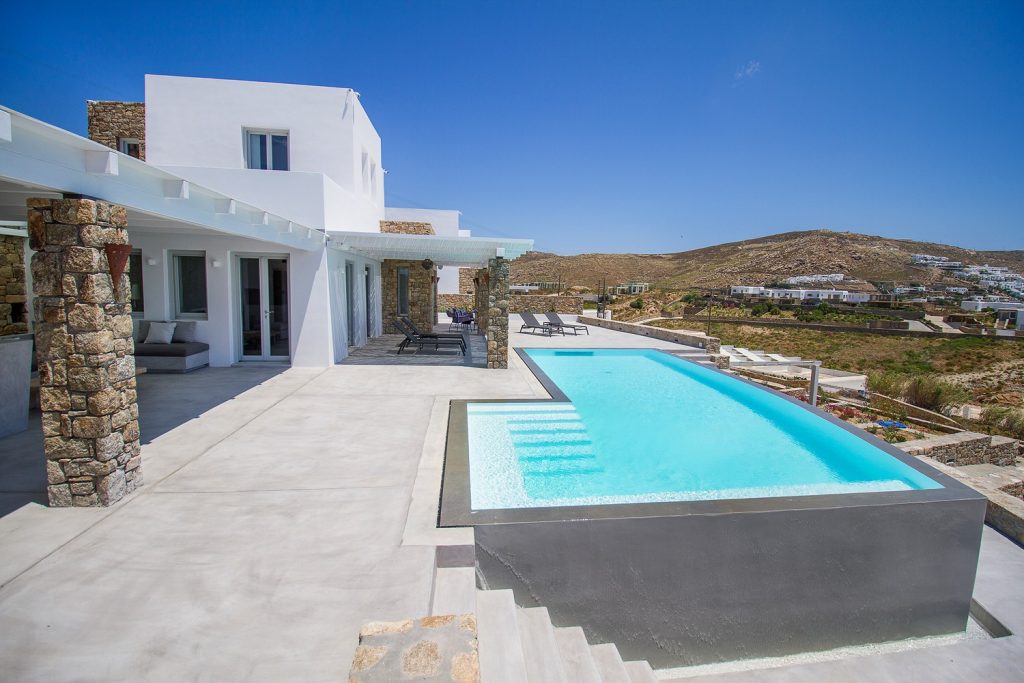 outside viw of the pool in the luxury Mykonos villa Cameron