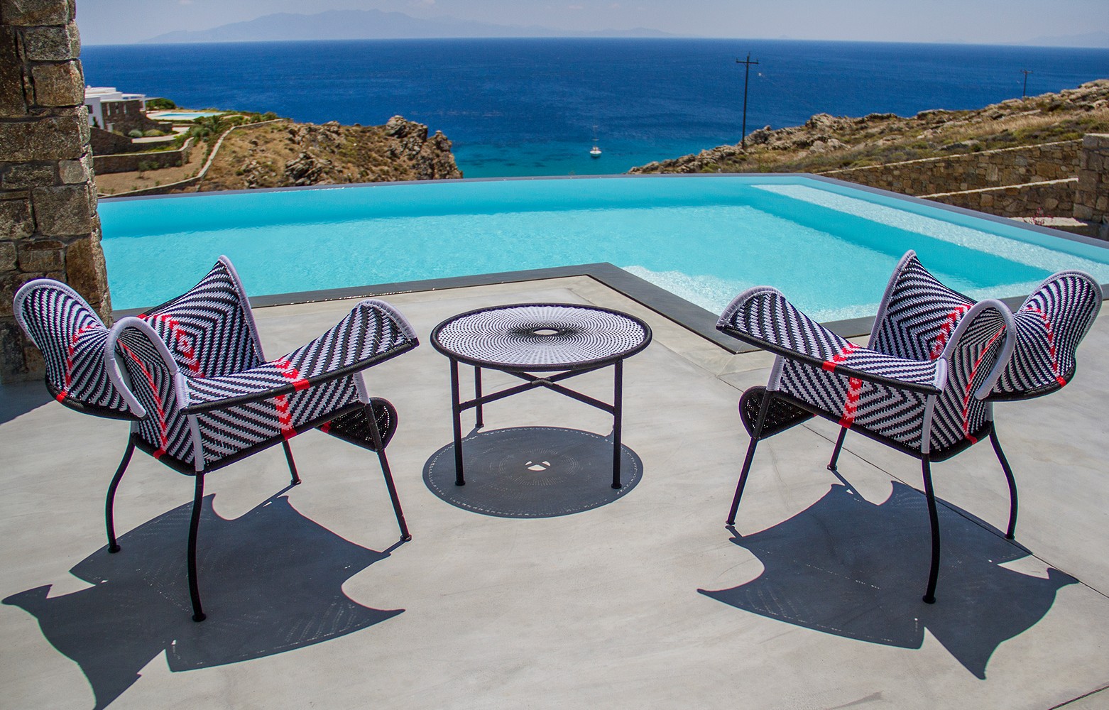 View from a private Mykonos villa with a pool