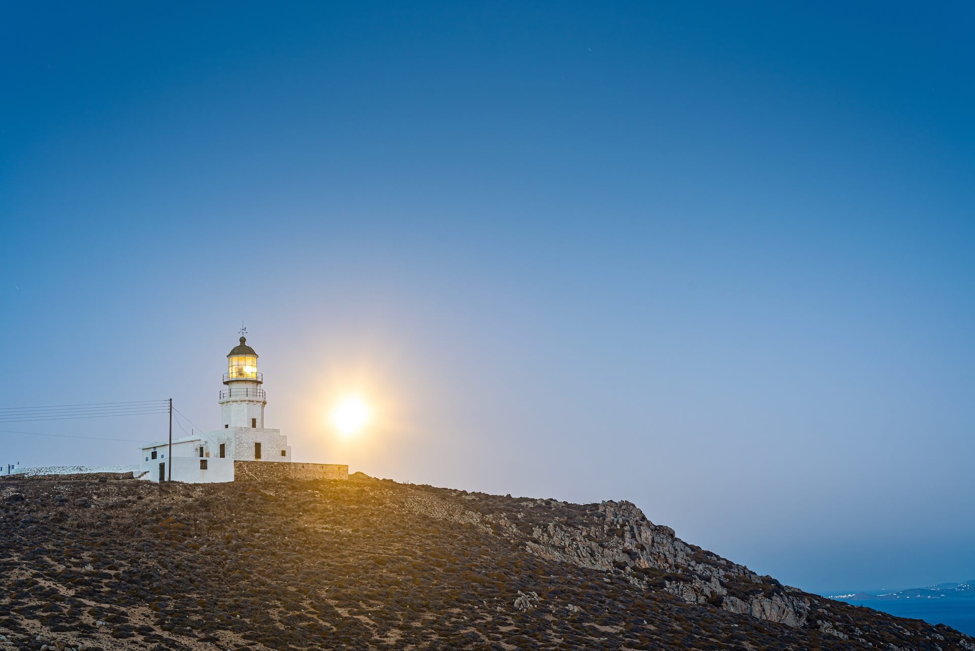 Armenistis Lighthouse on the coast of Mykonos 