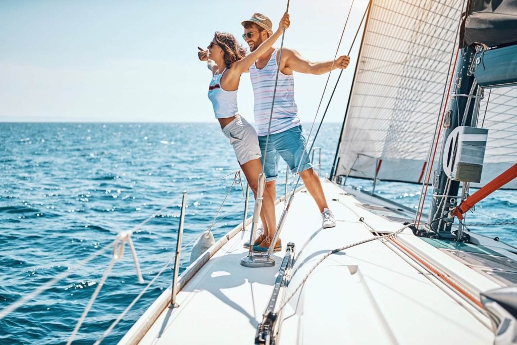 Happy couple on a yacht