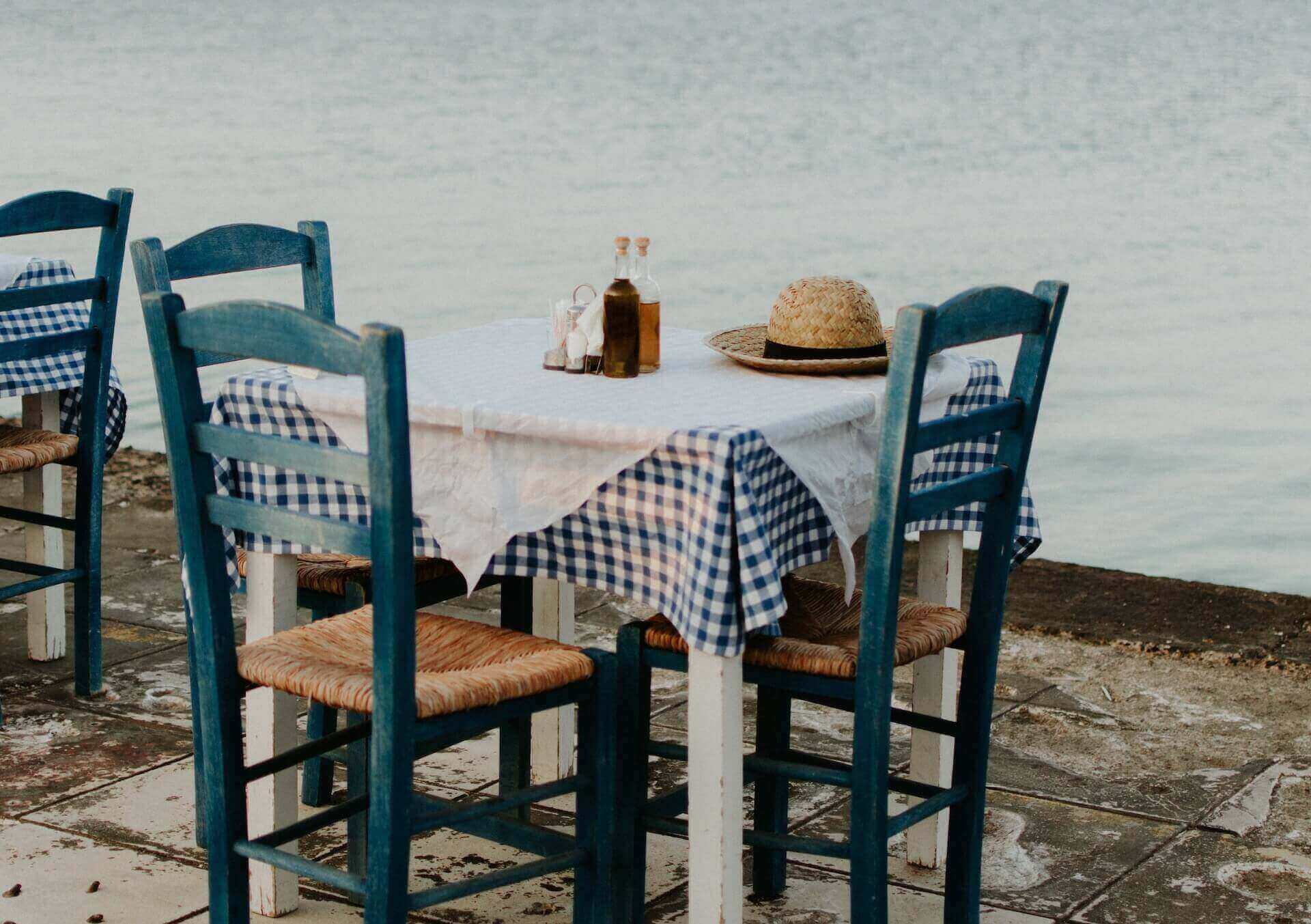 A table in a taverna on Mykonos