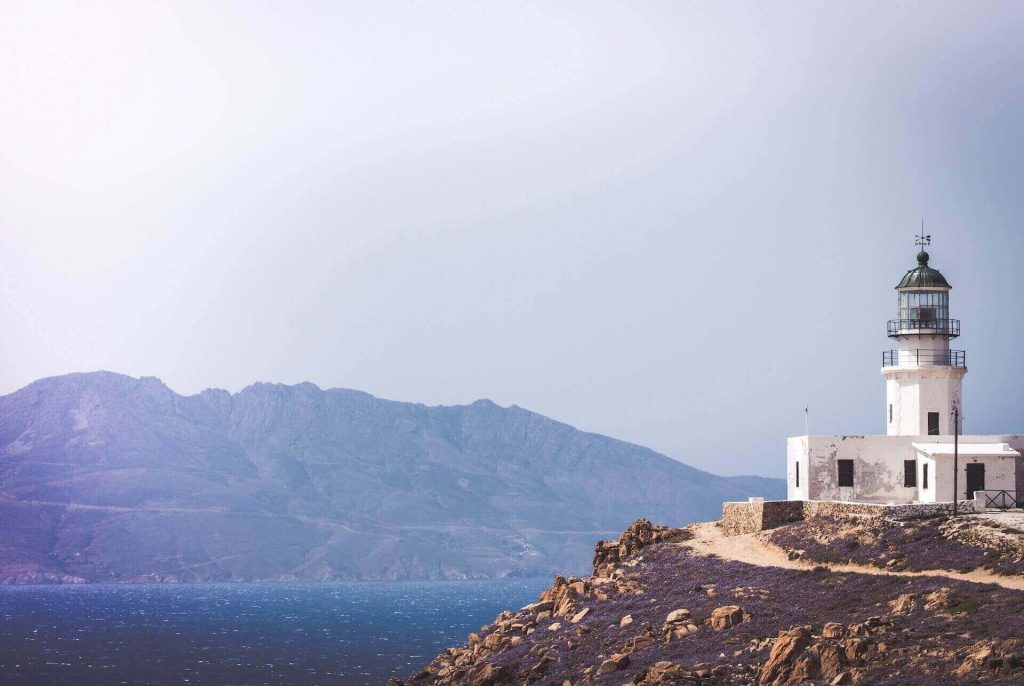 Armenistis Lighthouse on the coast of Mykonos