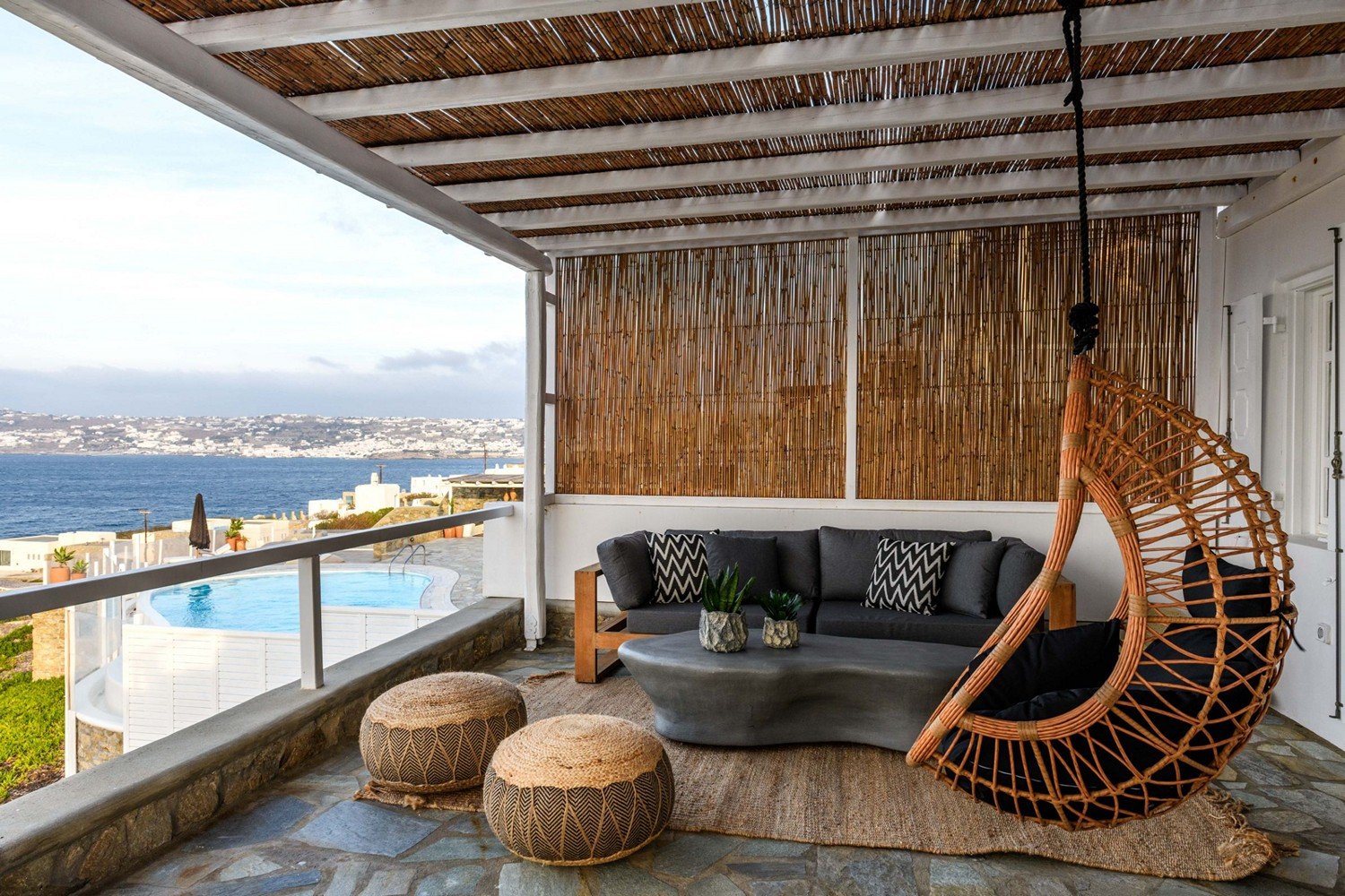 A balcony overlooking the sea