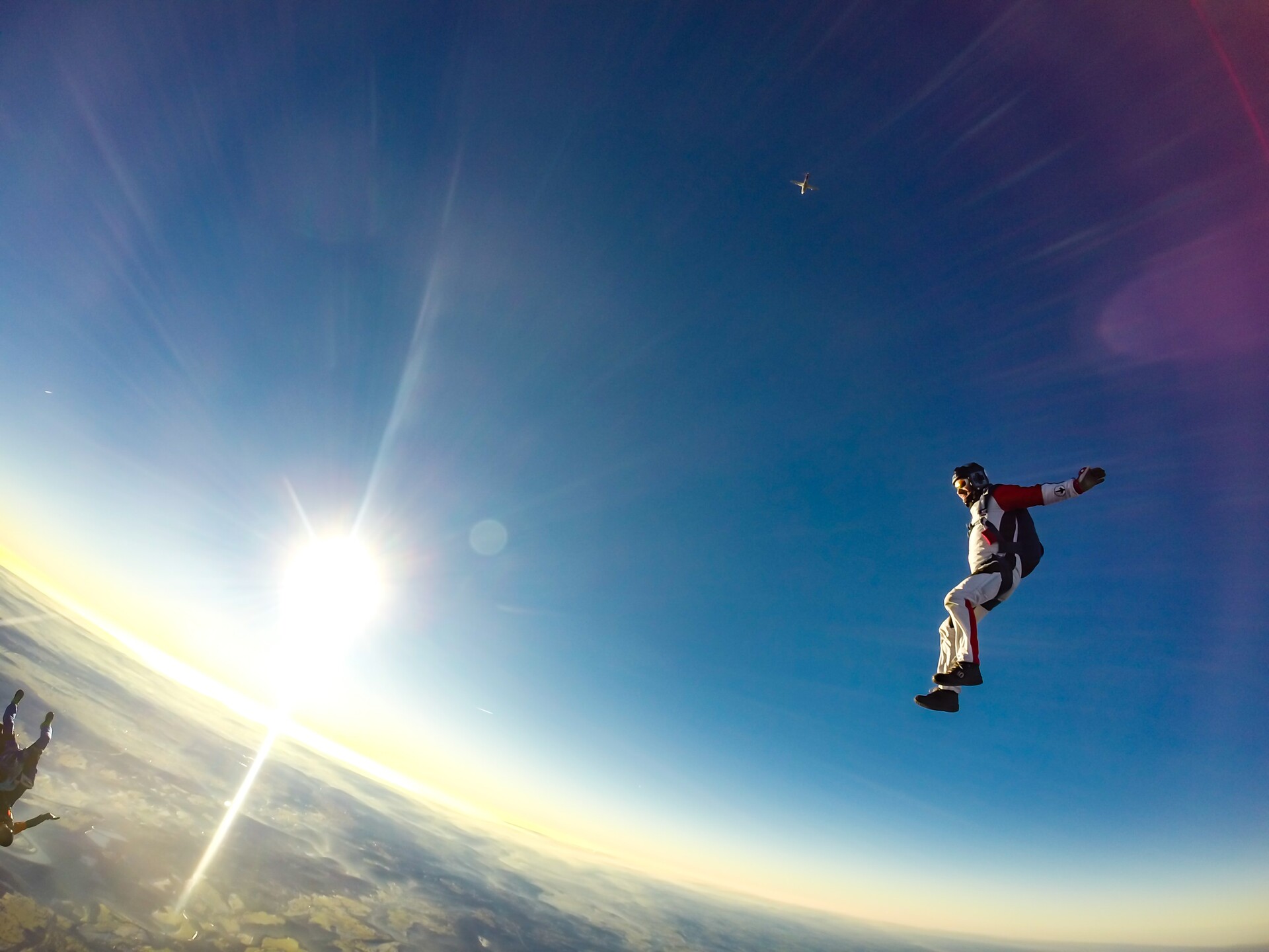 A person freefalling through the air