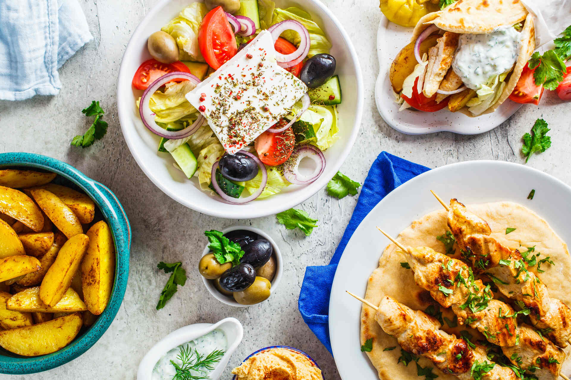 Greek food on a table