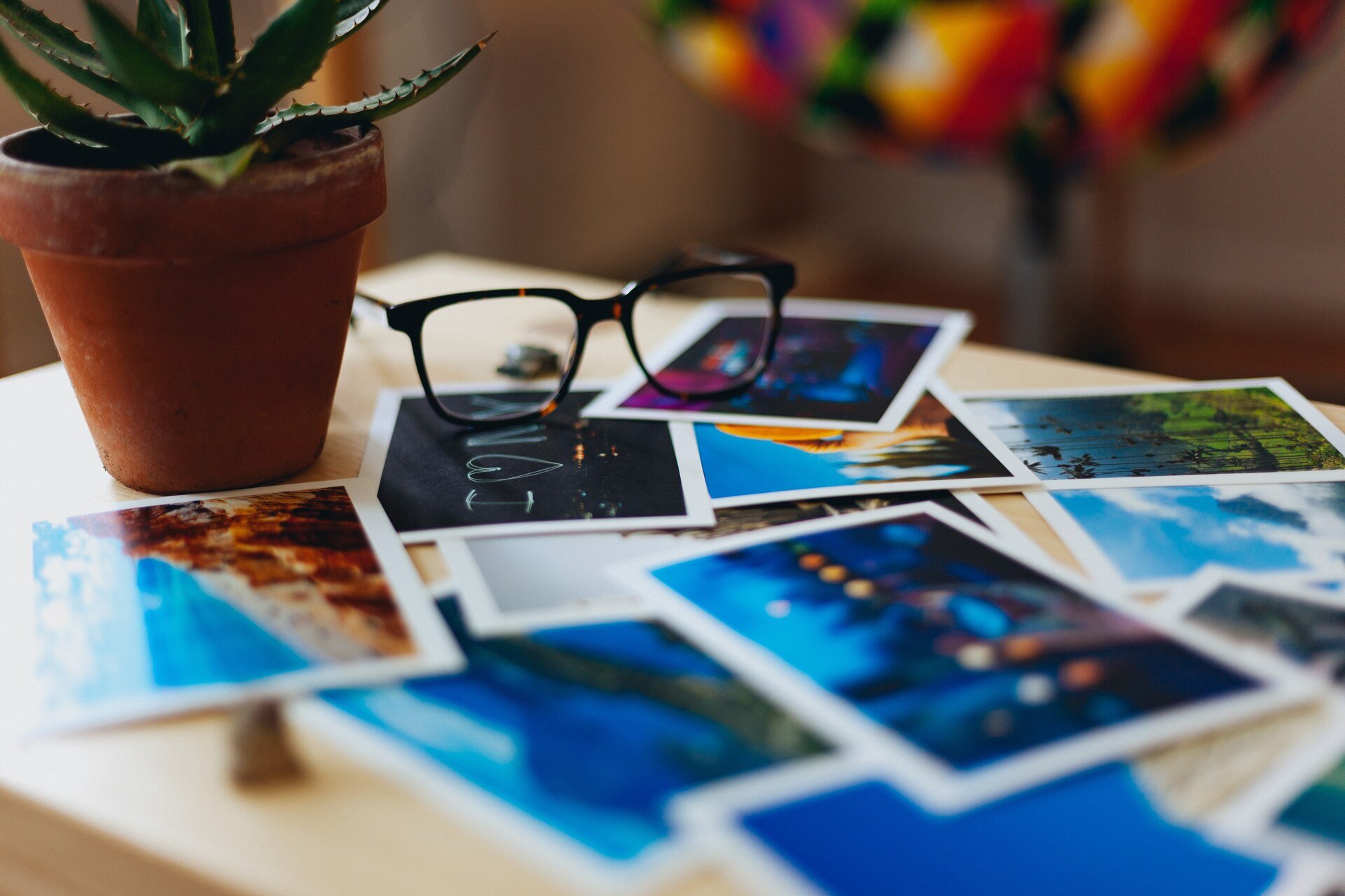 Postcards on a table