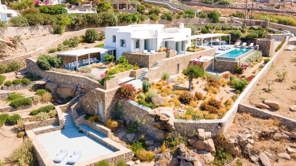 View of a luxury Mykonos villa rental