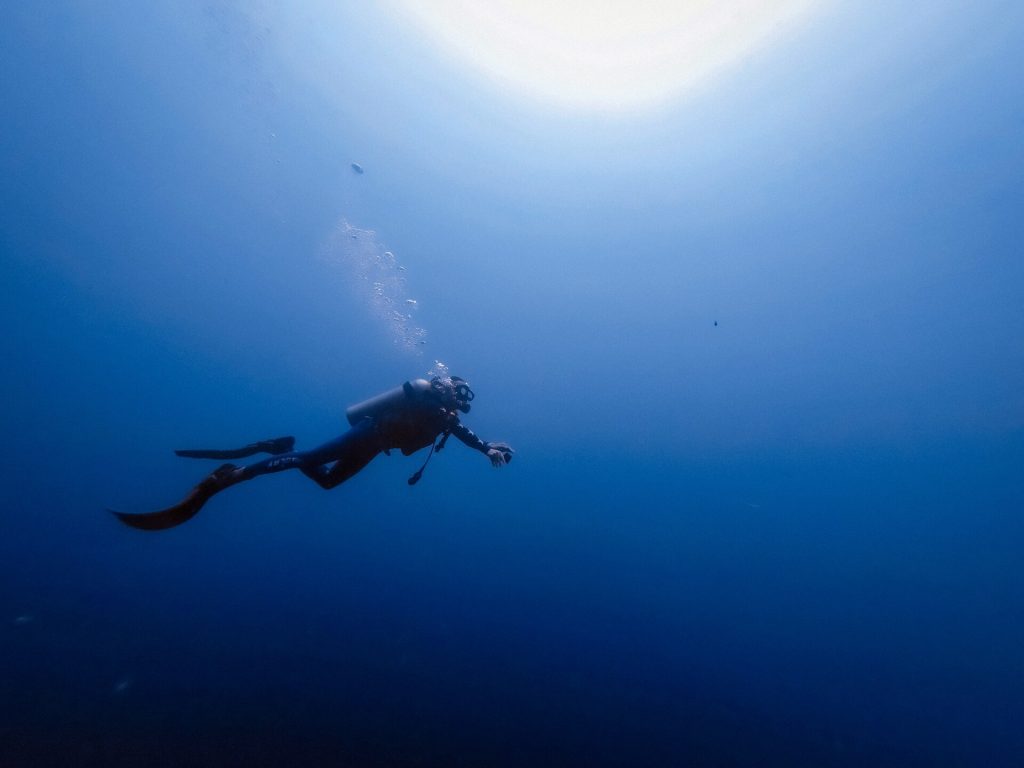 A diver swimming in water