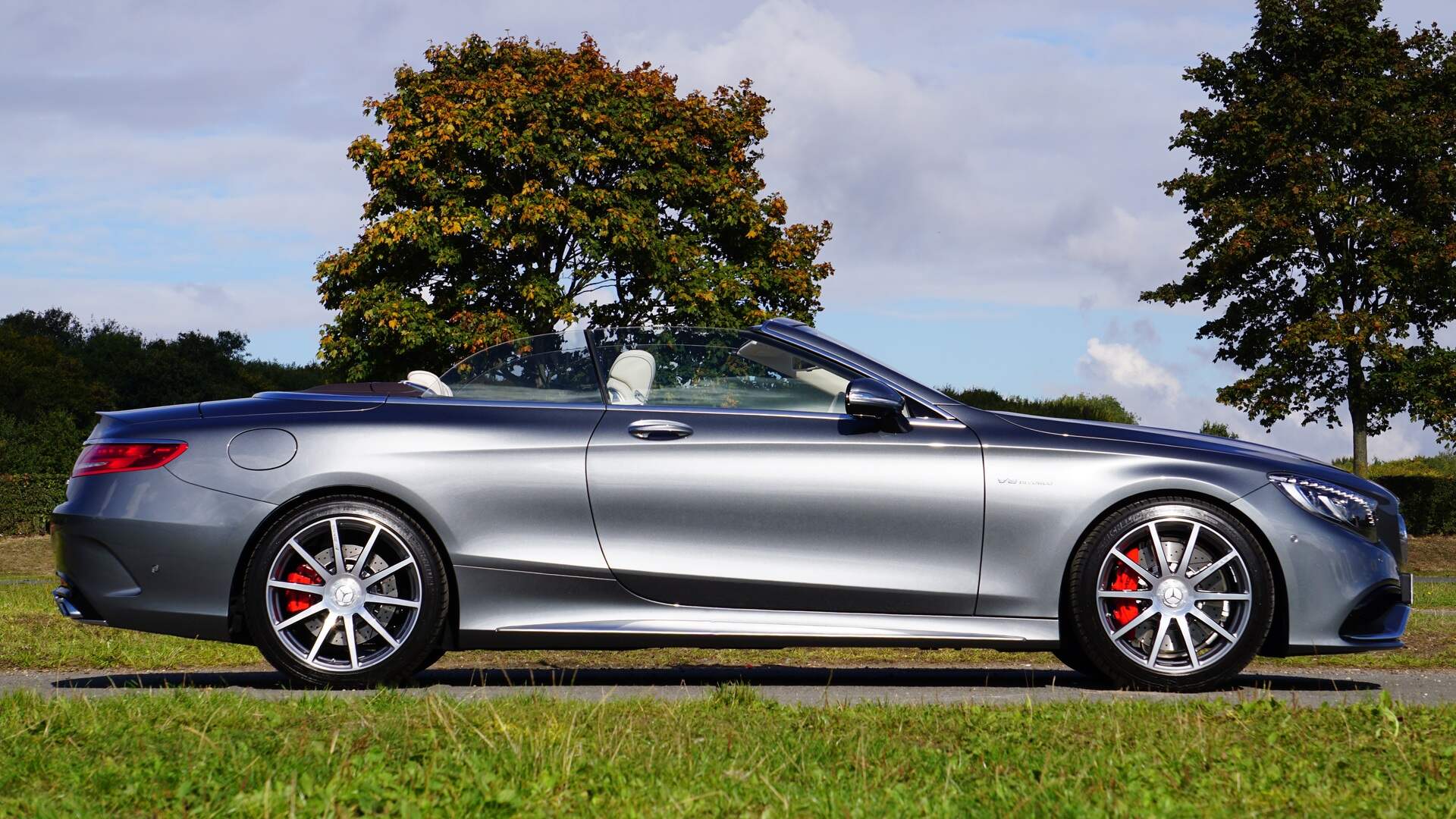 A gray Mercedes convertible