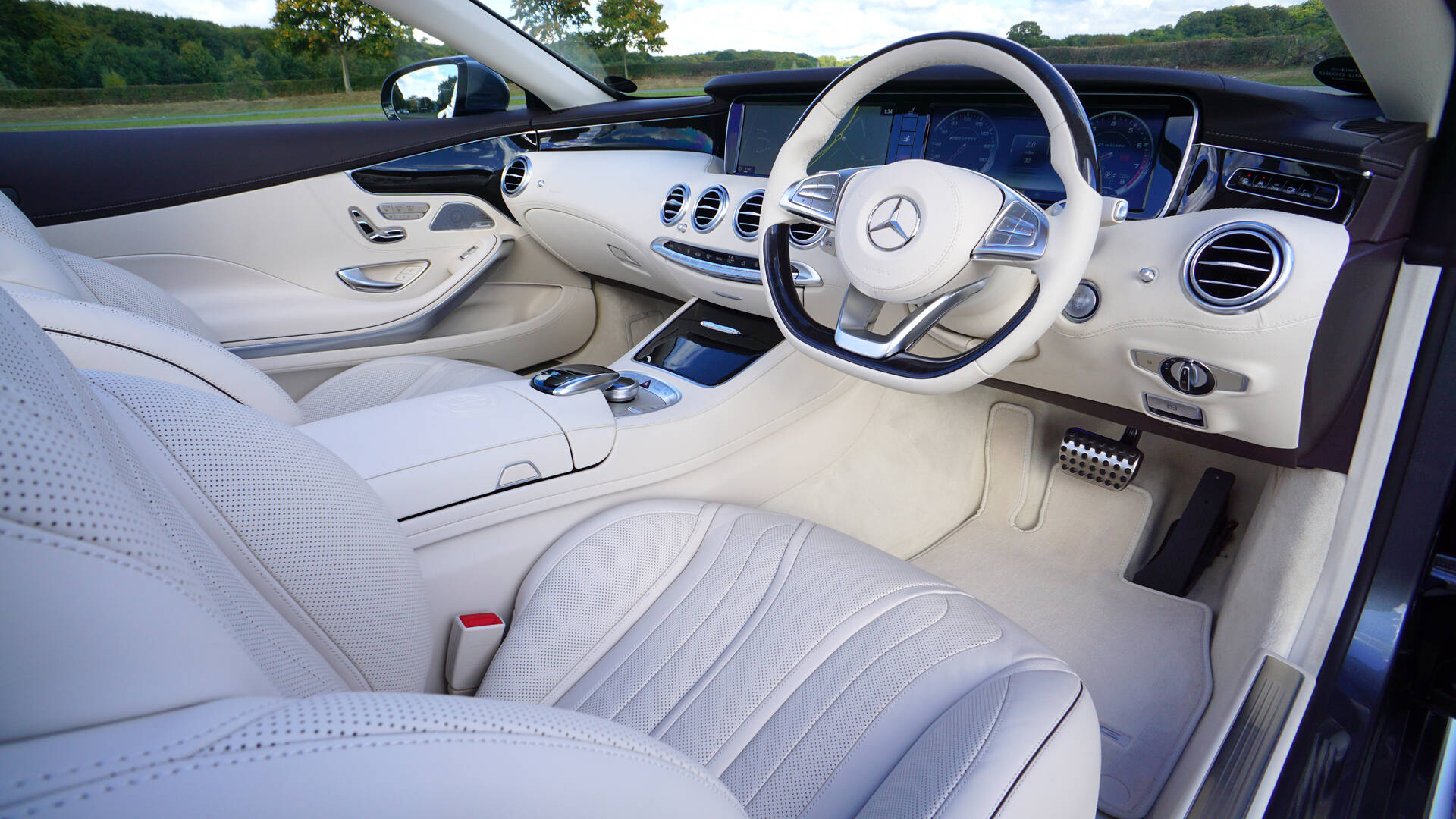 Beige leather interior of a luxury car