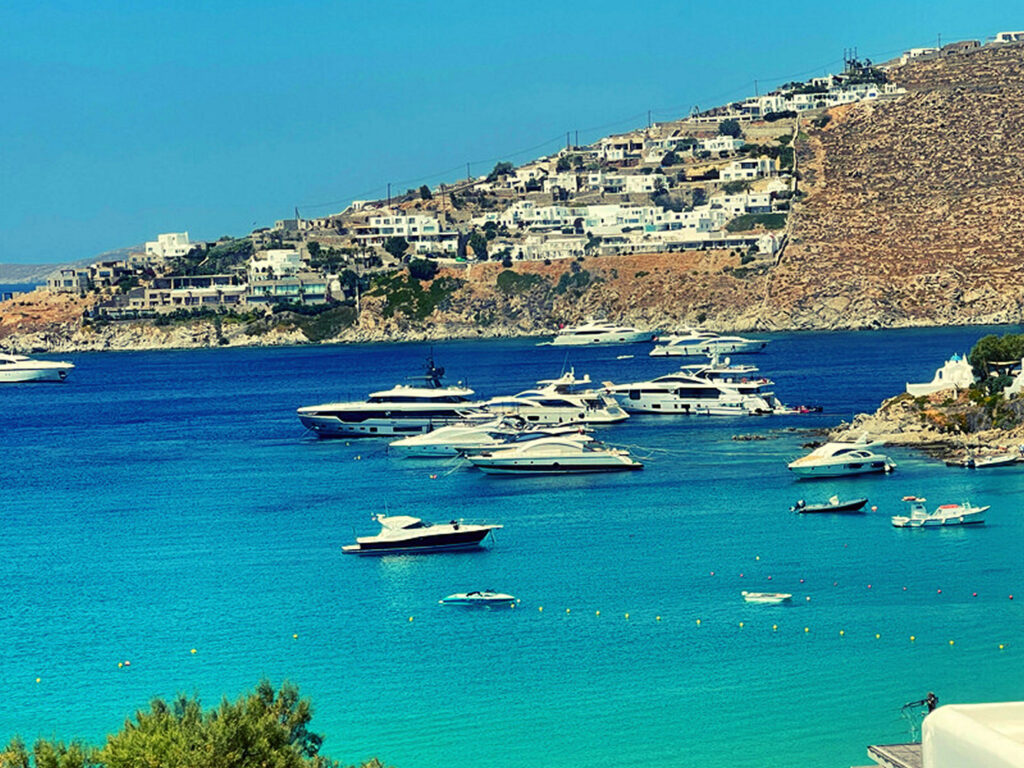 Spectacular sea view from a luxurious Mykonos villa for rent.
