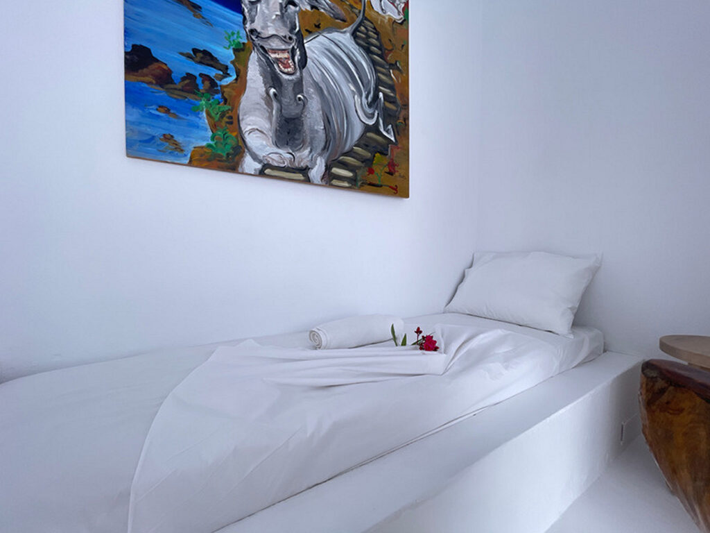 Modern single bed in Mykonos finest villa for rent.