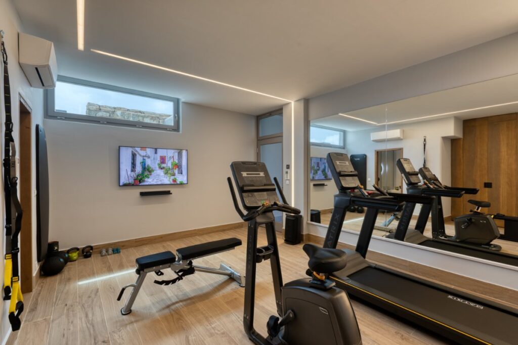 Private gym in the best luxurious Mykonos rental villa.
