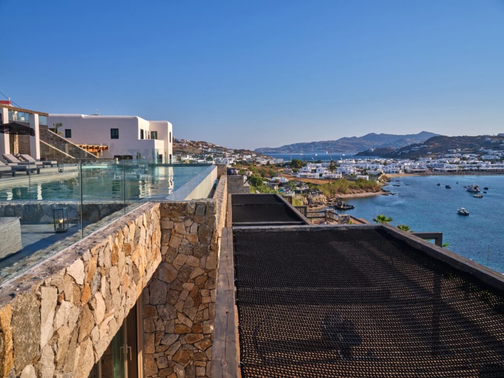 Astonishing view from the outside of the luxurious Mykonos rental villa.